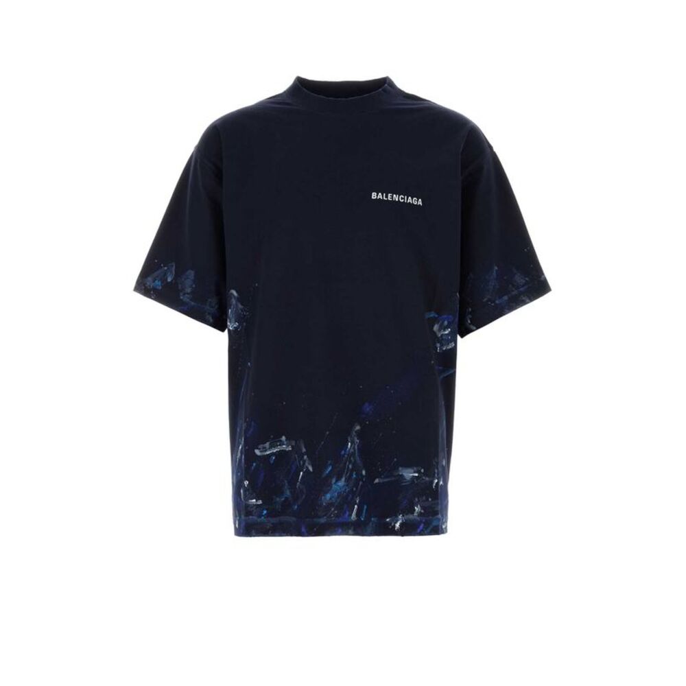 Balenciaga Men Midnight Blue Cotton Oversize T-Shirt